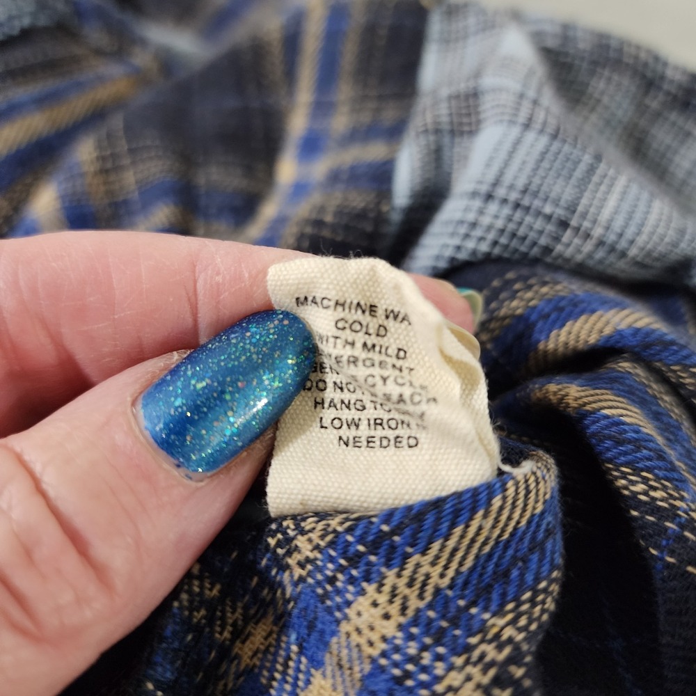 Love Notes‎ Top Plaid Women's Size Large Blue Hi Low Button Down Shirt - Picture 5 of 8